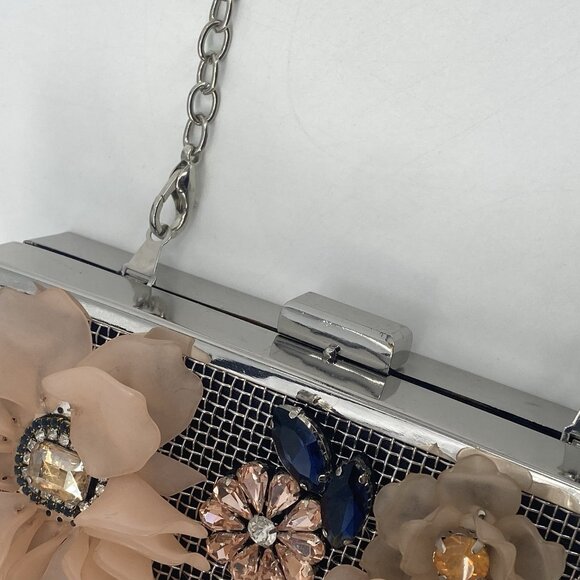 Sondra Roberts Embellished Silver Clasp Clutch Purse Floral Wedding Crossbody - Picture 12 of 15